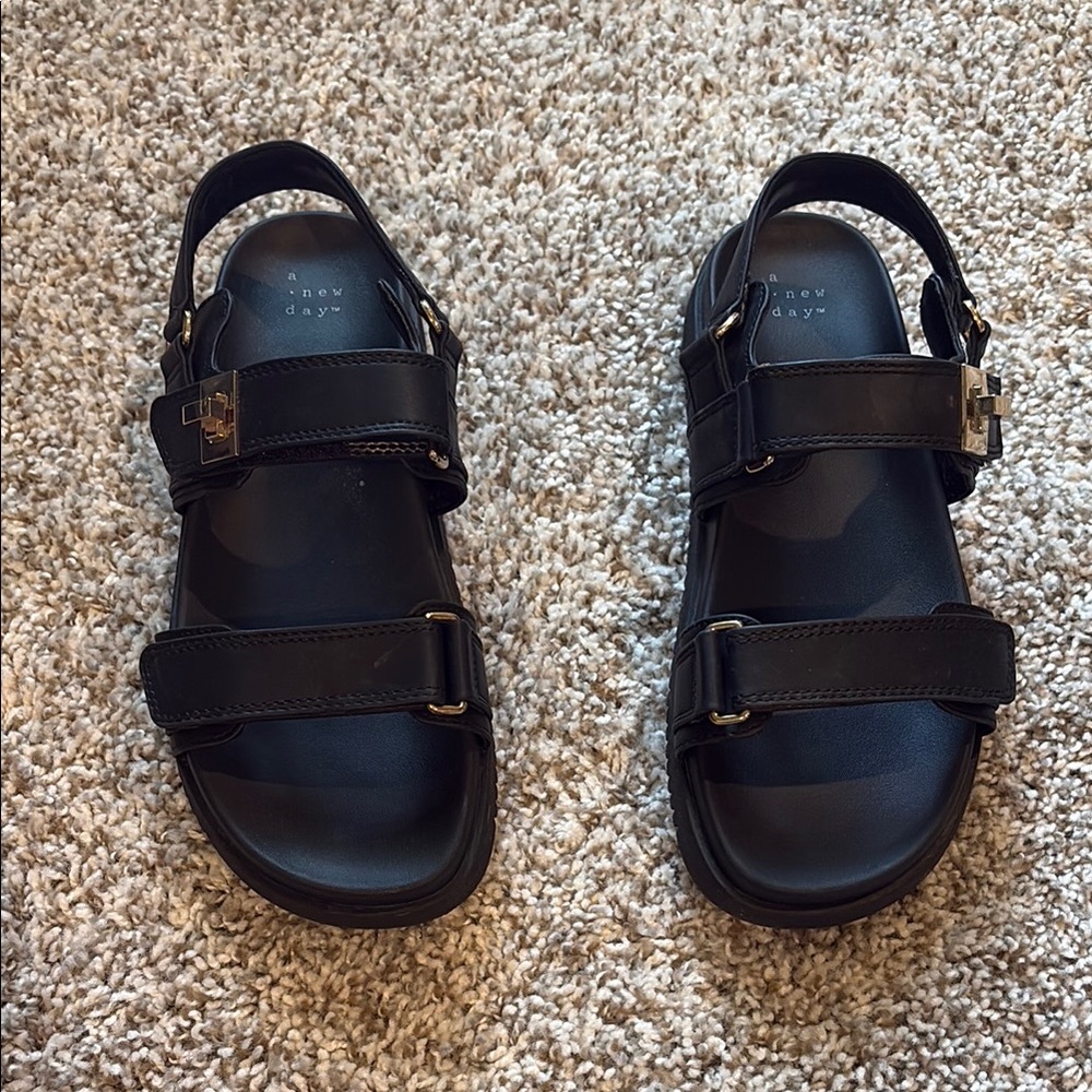 A New Day Black and Gold Sandals